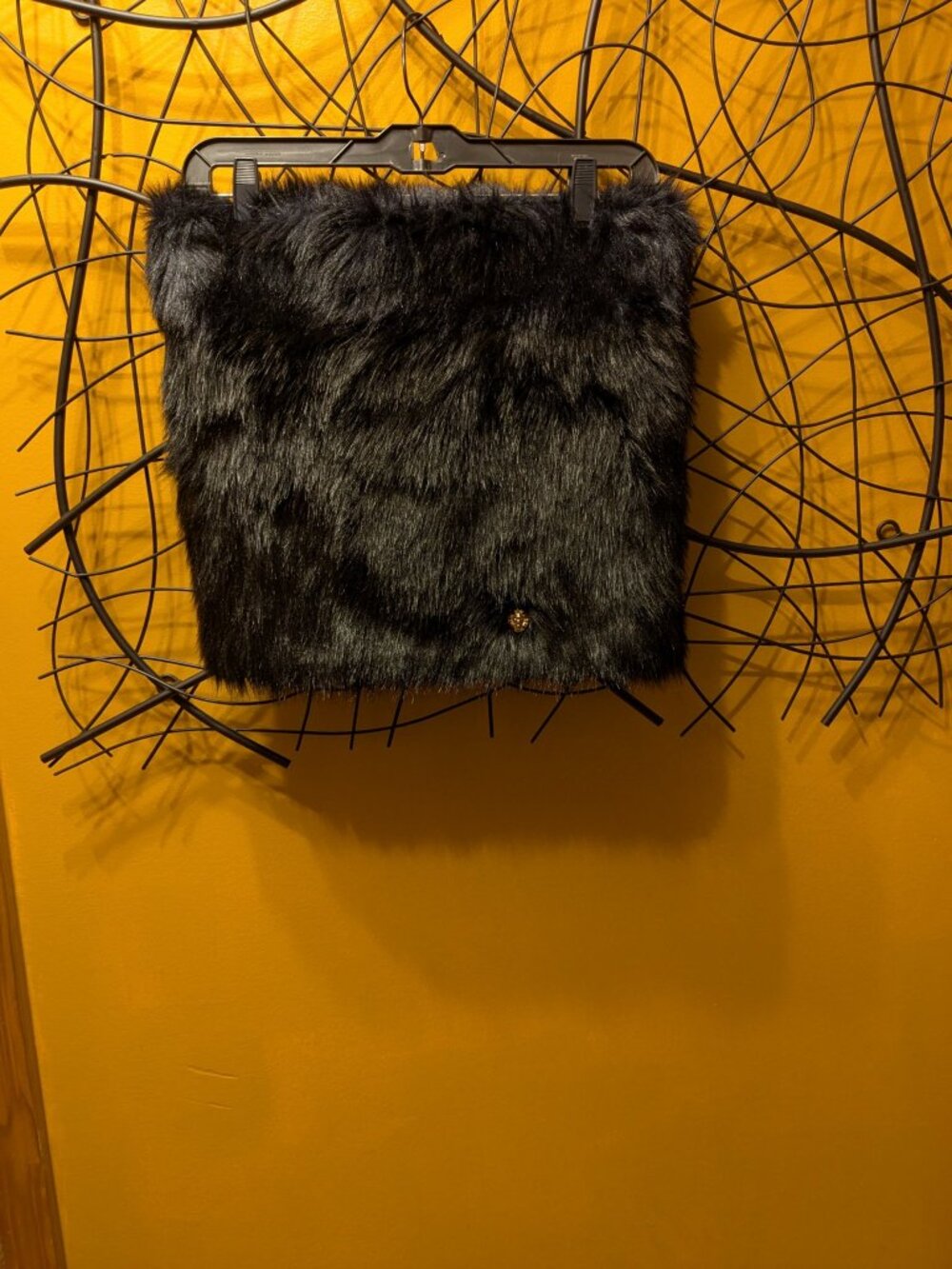 Anne Klein Black Faux Fur Neck Warmer Gold Lion Head Clasp